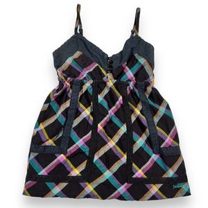 Billabong Y2K Plaid Lace Babydoll Cami Tank Top
